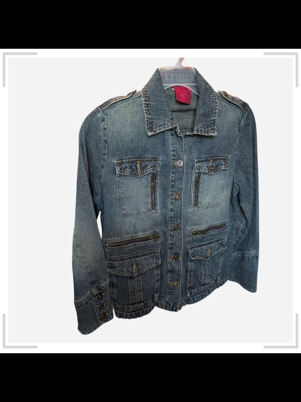 Pre-owned Womens Washed Denim Jacket with Multiple Pockets - Blue